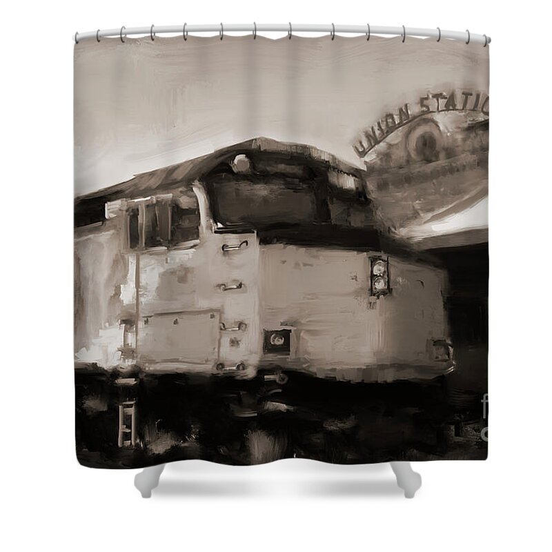 Train Shower Curtain featuring the digital art Union Station Train by Dwayne Glapion