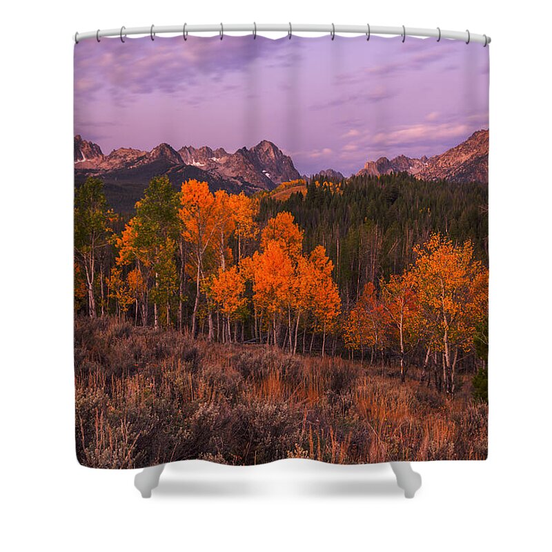 Sawtooth Mountain Shower Curtain featuring the photograph Unique image of Sawtooth mountains with autumn trees in the foreground by Vishwanath Bhat