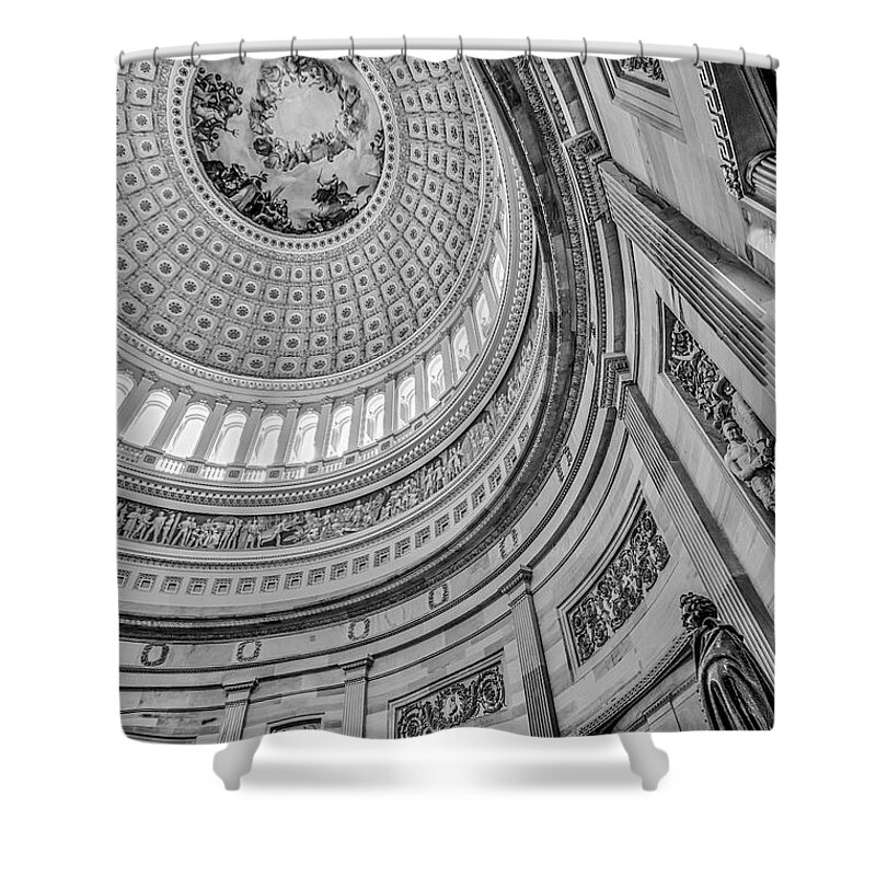 Washington D.c. Shower Curtain featuring the photograph Unites States Capitol Rotunda BW by Susan Candelario