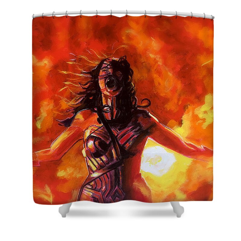 Wonder Woman Shower Curtain featuring the painting Unleashed by Joel Tesch