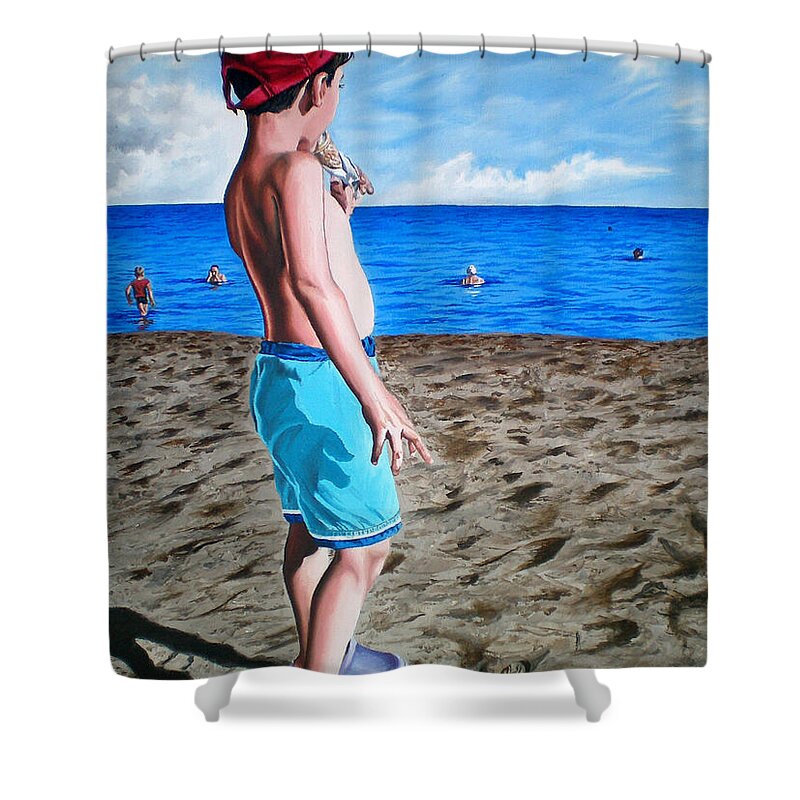 Summer Shower Curtain featuring the painting Untitled-3 by Rezzan Erguvan-Onal