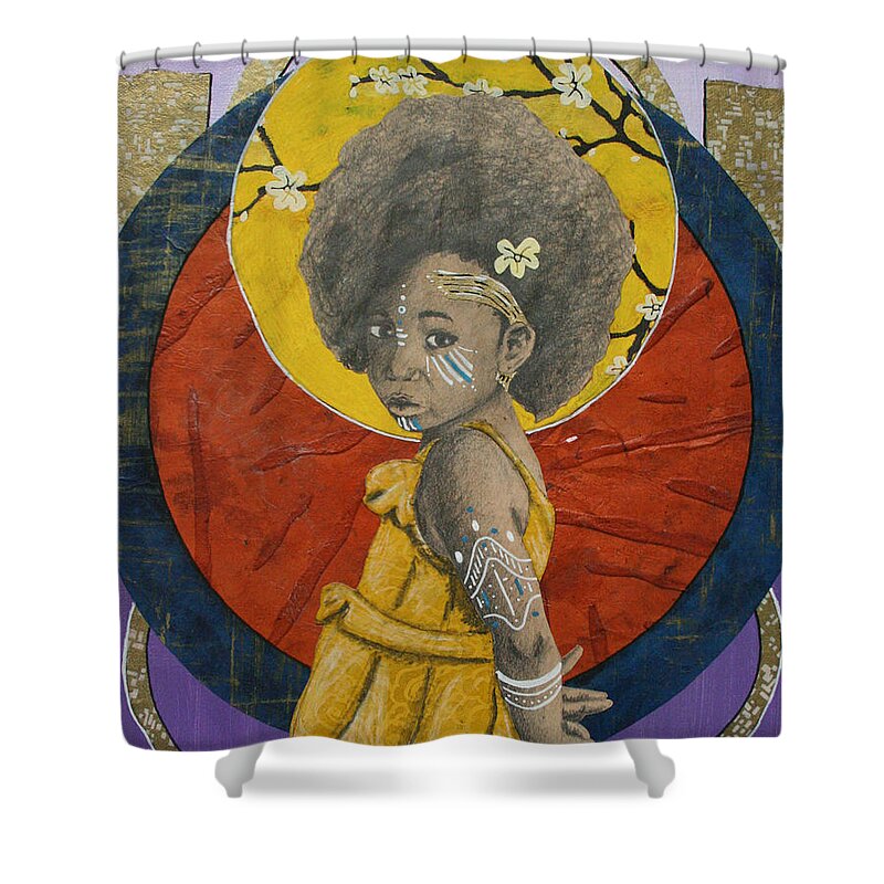 Girl Shower Curtain featuring the mixed media Untitled Ascension by Edmund Royster