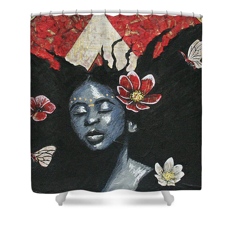 Black Shower Curtain featuring the mixed media Untitled Freedom by Edmund Royster