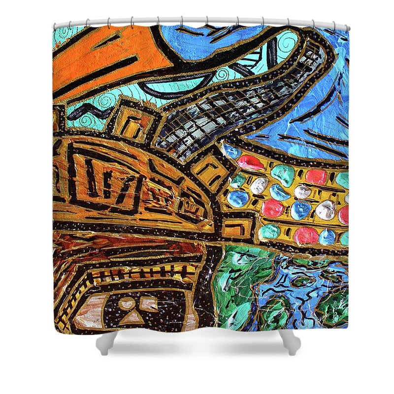 Acrylic Shower Curtain featuring the painting Untitled Olmec and Tehuti by Odalo Wasikhongo