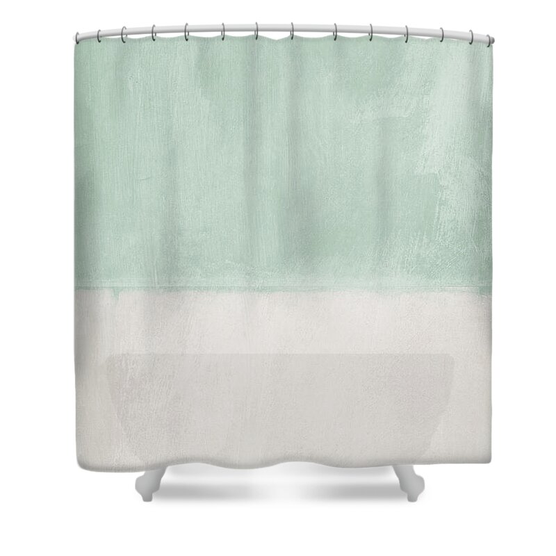Sage Shower Curtain featuring the painting Upon Our Sighs 2- Abstract Art by Linda Woods