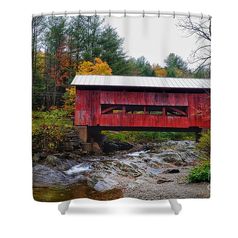 Covered Bridge Shower Curtain featuring the photograph Upper Cox Brook Covered Bridge in Northfield Vermont by T Lowry Wilson