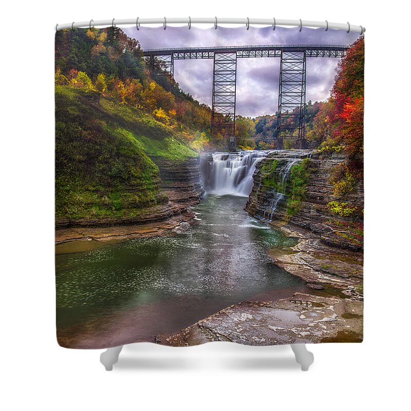 Upper Falls In Fall Shower Curtain featuring the photograph Upper Falls in Fall by Mark Papke