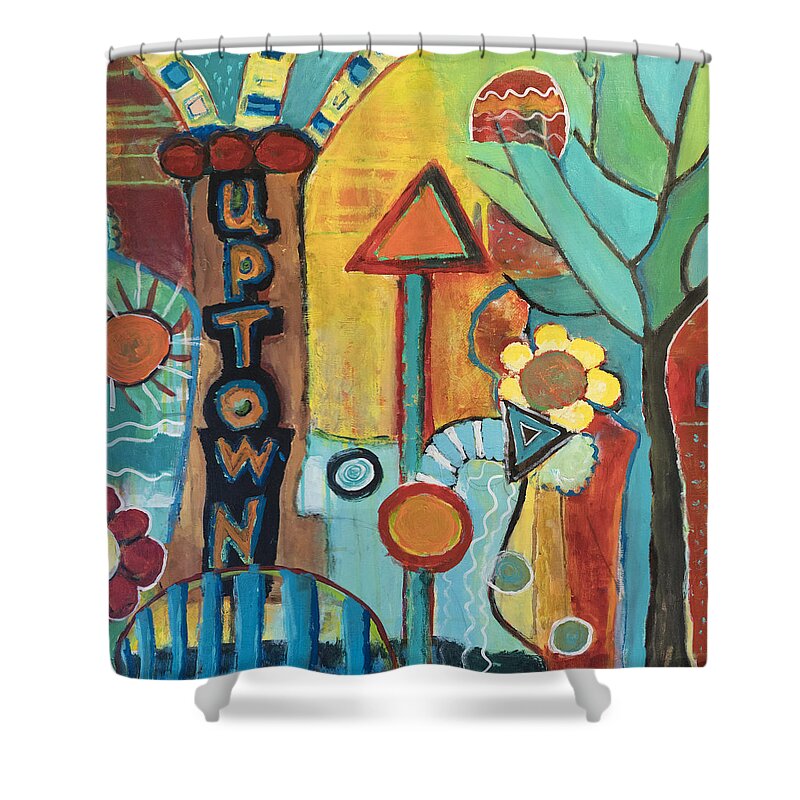 Backgrounds Shower Curtain featuring the painting Uptown Dream World by Susan Stone