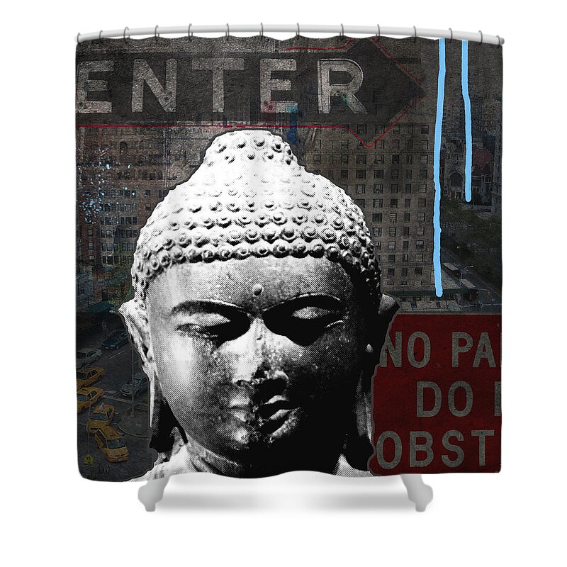 Buddha Shower Curtain featuring the mixed media Urban Buddha 4- Art by Linda Woods by Linda Woods
