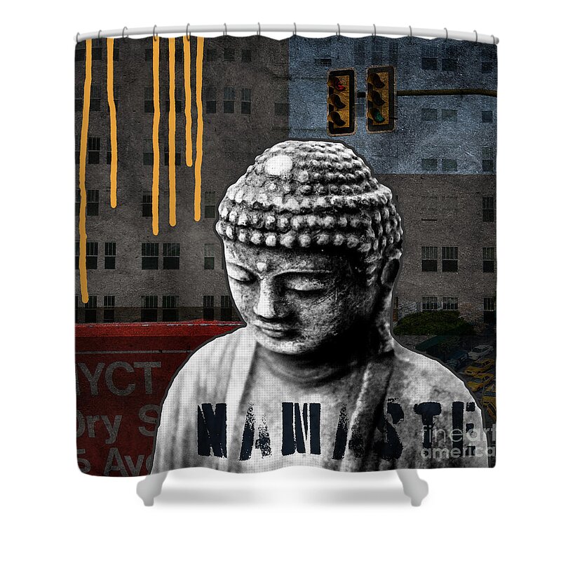 Buddha Shower Curtain featuring the mixed media Urban Buddha by Linda Woods