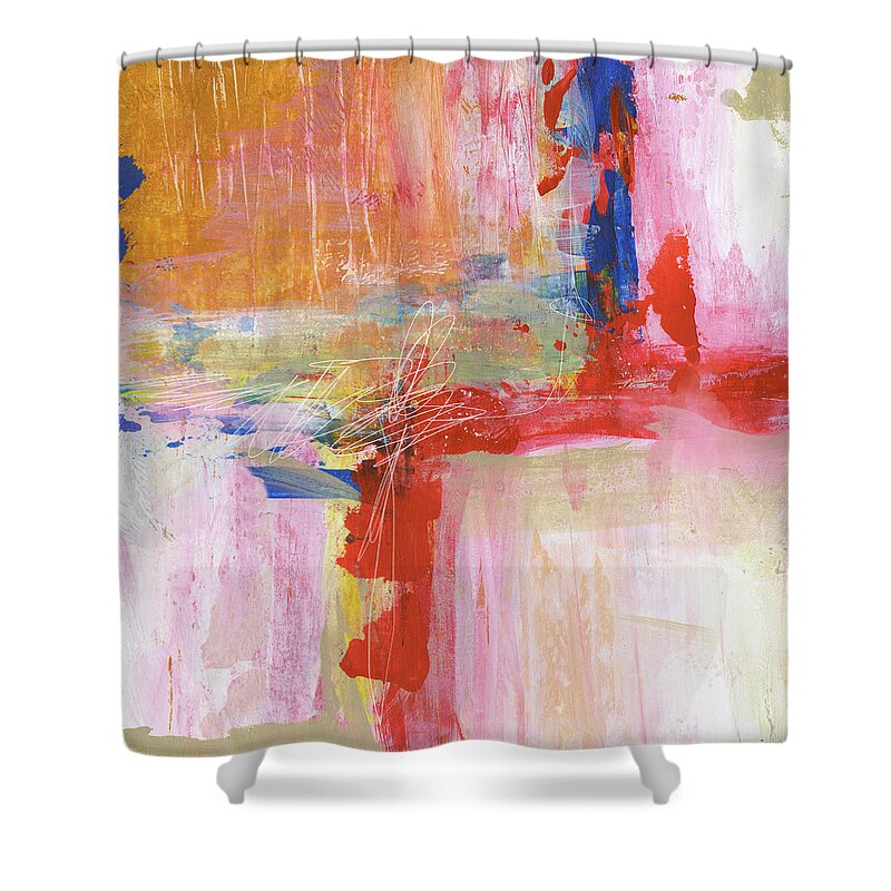 Abstract Shower Curtain featuring the mixed media Urban Picnic-Abstract Art by Linda Woods by Linda Woods