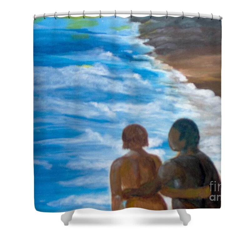 Landscape Shower Curtain featuring the painting Us Against The World by Saundra Johnson