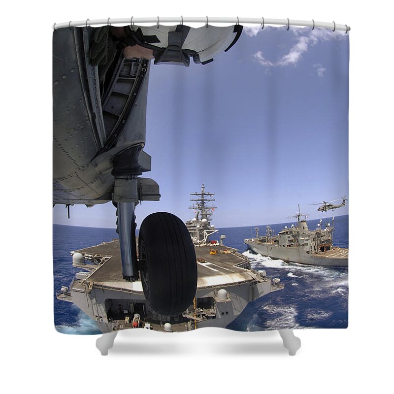 Adults Only Shower Curtain featuring the photograph U.s. Navy Petty Officer Leans by Stocktrek Images