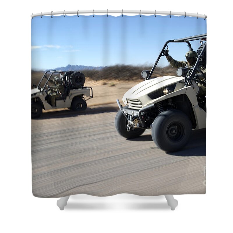 Soldier Shower Curtain featuring the photograph U.s. Soldiers Drive Multiple Ltatvs by Stocktrek Images