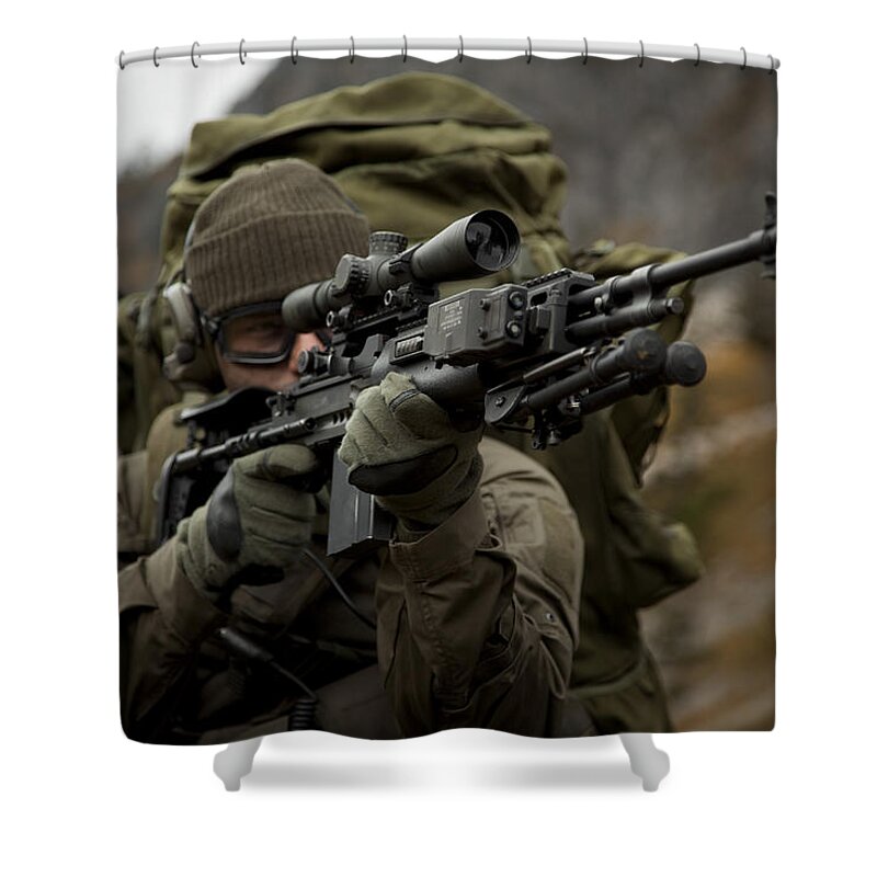 Special Operations Forces Shower Curtain featuring the photograph U.s. Special Forces Soldier Armed by Tom Weber