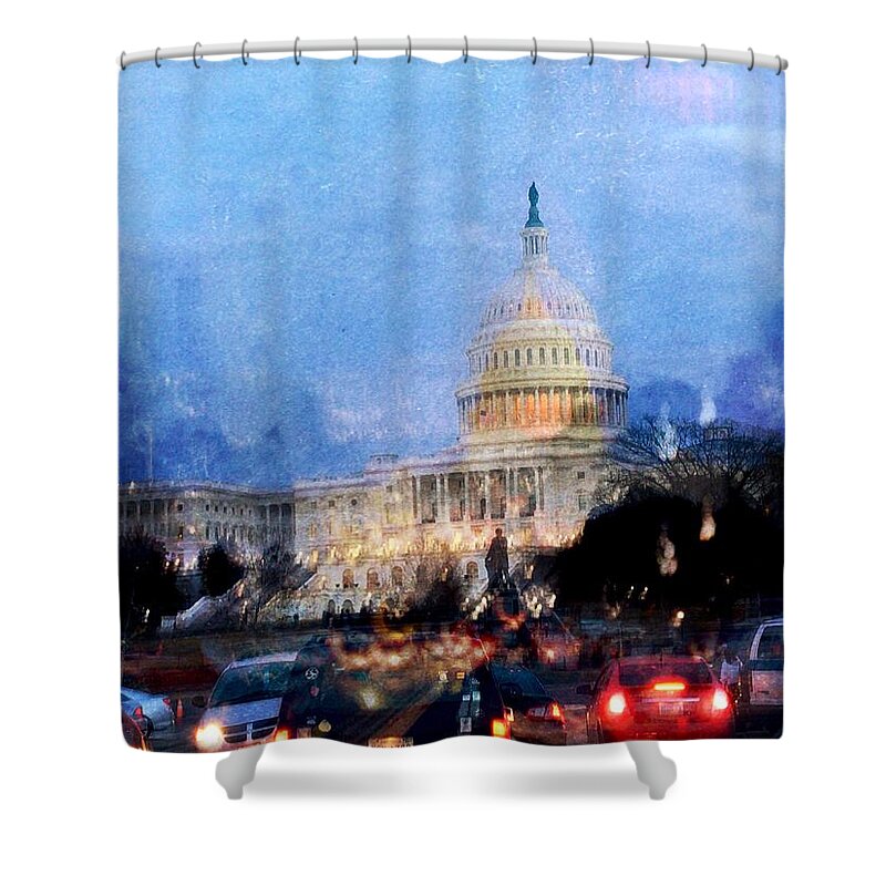 Building Shower Curtain featuring the digital art US State Capitol by Julius Reque