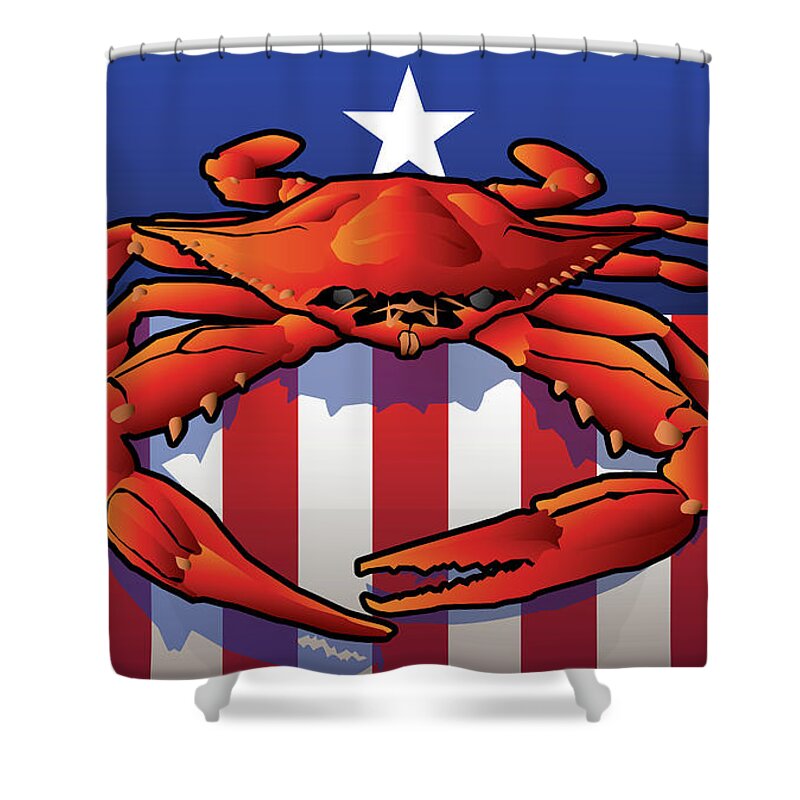 Blue Crab Shower Curtain featuring the digital art USA Crab by Joe Barsin