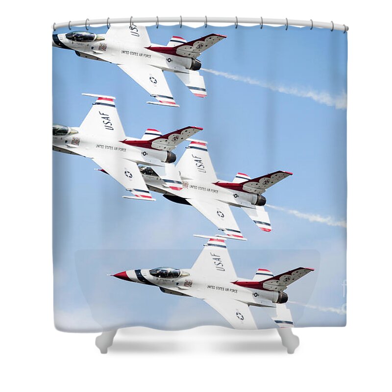 Airshow Shower Curtain featuring the photograph USAF Thunderbirds by Lawrence Burry