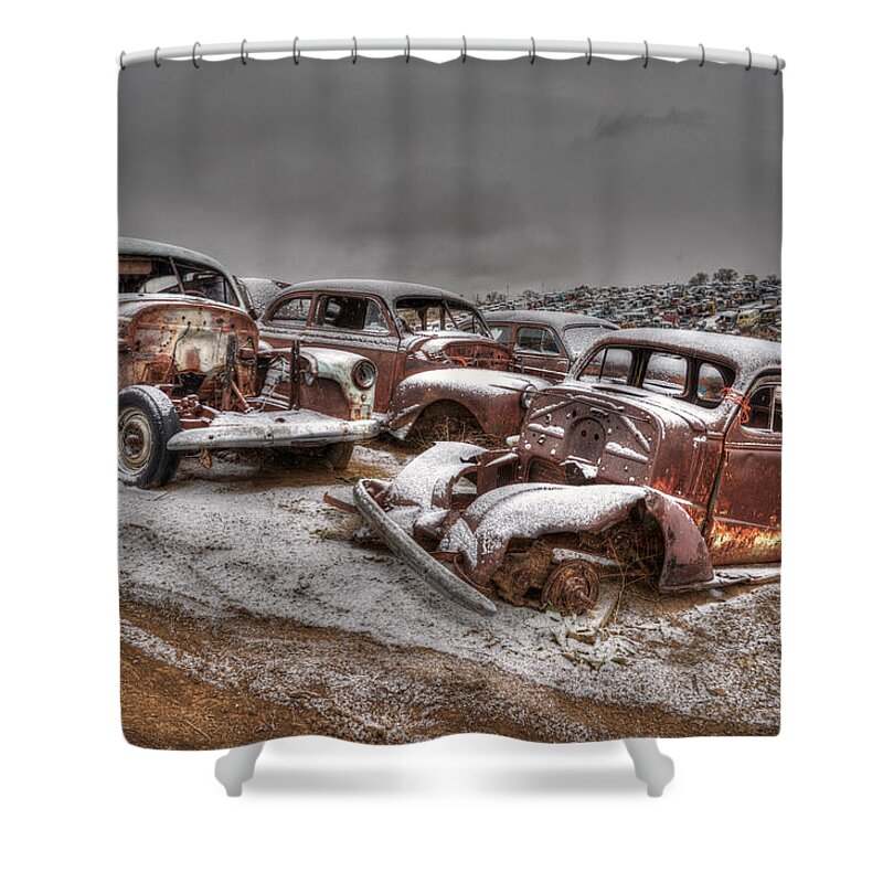 Salvage Yard Shower Curtain featuring the photograph Used Up by Craig Incardone