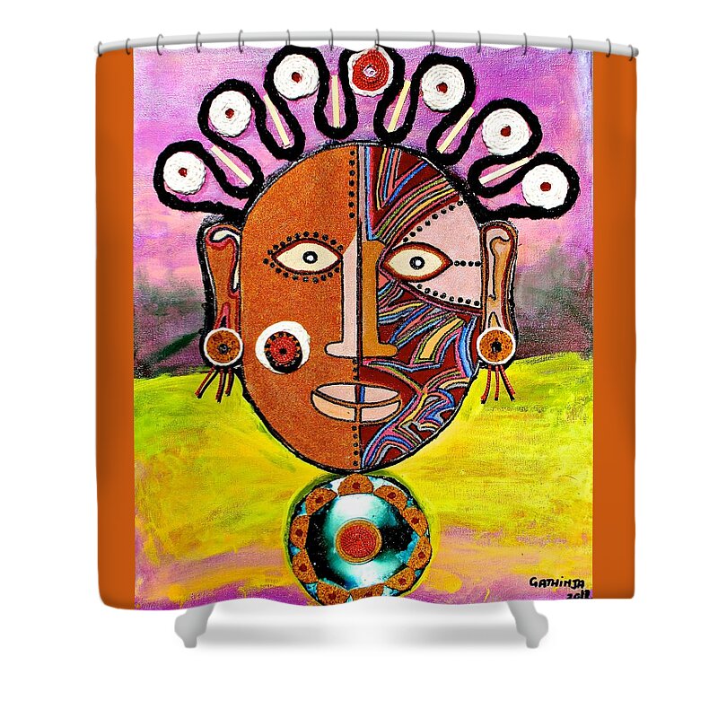 True African Art Shower Curtain featuring the painting Uso 3 by Gathinja