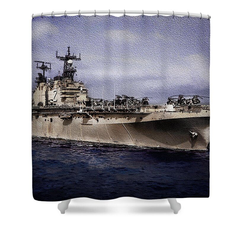 Ship Shower Curtain featuring the photograph USS Iwo Jima LPH2 by Reynaldo Williams