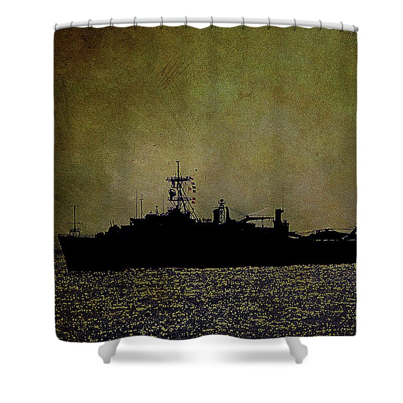 Navy Shower Curtain featuring the photograph USS Ponce LPD-15 by Reynaldo Williams
