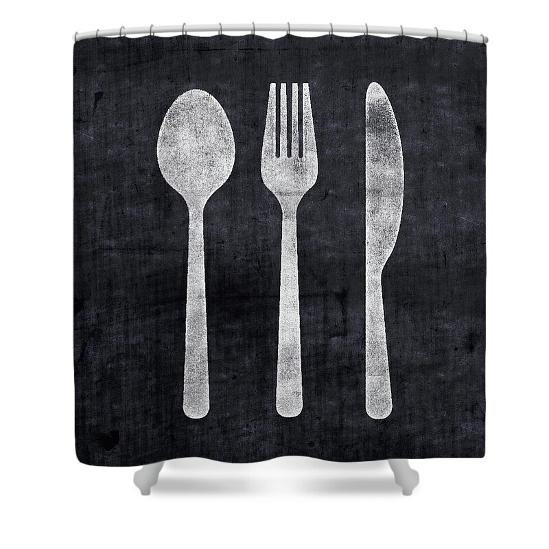 Utensils Shower Curtain featuring the mixed media Utensils- Art by Linda Woods by Linda Woods