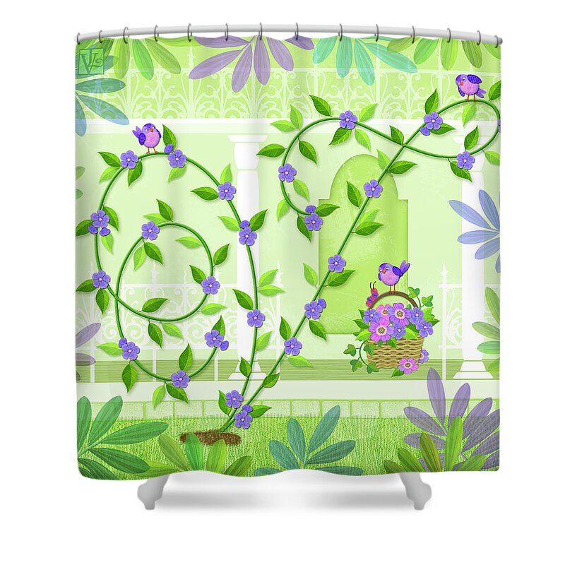 Vine Shower Curtain featuring the digital art V is for Vine and Veranda by Valerie Drake Lesiak