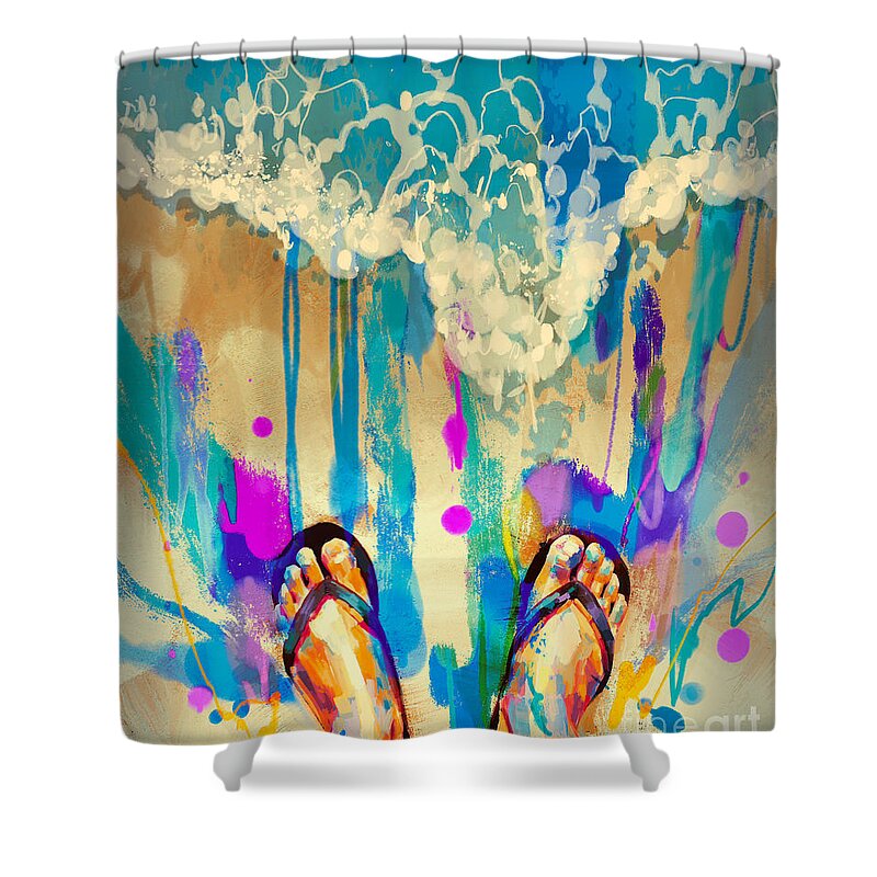 Abstract Shower Curtain featuring the painting Vacation Time by Tithi Luadthong
