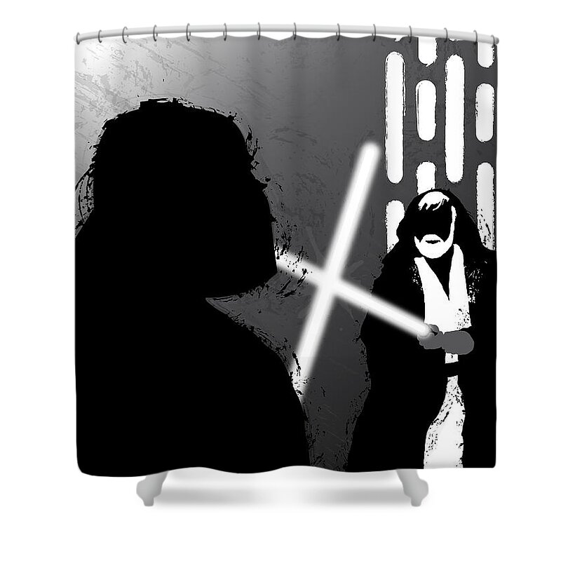 Star Wars Shower Curtain featuring the digital art Vader vs Obi-Wan Kenobi by Nathan Shegrud