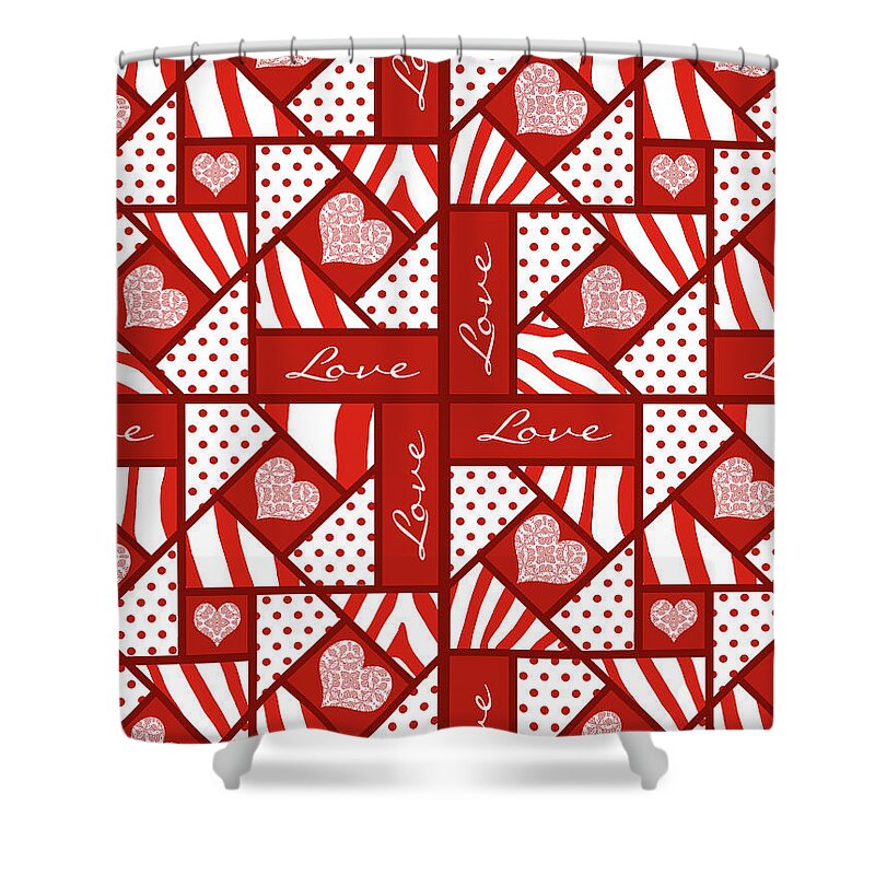 Valentine 4 Square Quilt Block Shower Curtain featuring the digital art Valentine 4 Square Quilt Block by Two Hivelys