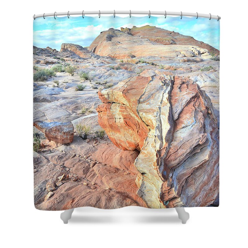 Valley Of Fire State Park Shower Curtain featuring the photograph Valley of Fire Alien Boulder by Ray Mathis