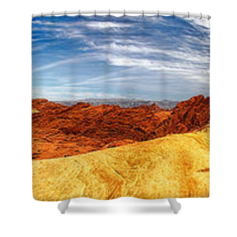 Valley Of Fire Shower Curtain featuring the photograph Valley of Fire Panorama by Kasia Bitner