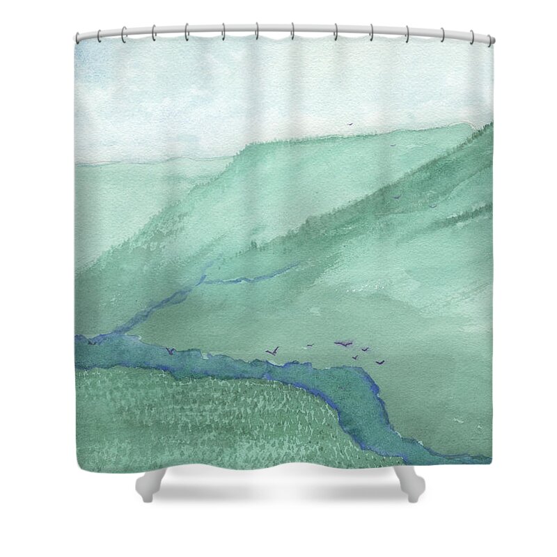 Mountains Shower Curtain featuring the painting Valley View by Victor Vosen