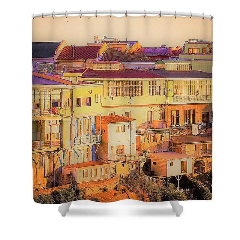 Valparaiso Shower Curtain featuring the photograph Valparaiso Scape - Artistic Effects by Mark Mitchell