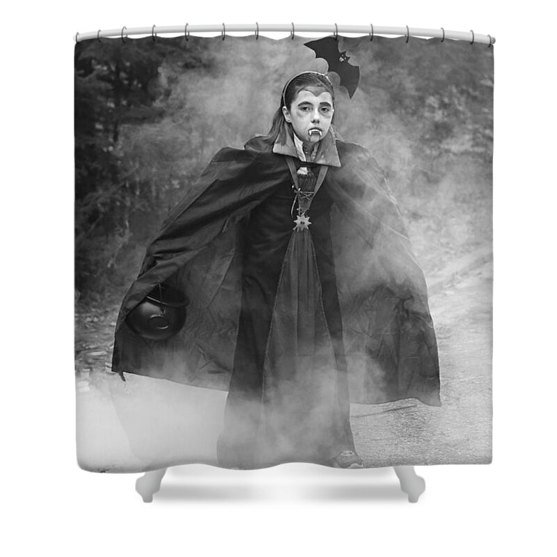 Halloween Shower Curtain featuring the photograph Vampire in the Fog by Barbara West