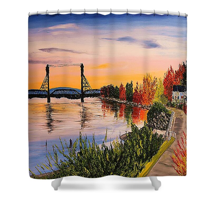  Shower Curtain featuring the painting Vancouver Columbia Board Walk #1 by James Dunbar