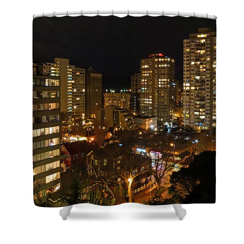 Night Shower Curtain featuring the photograph Vancouver Skyline by Nancy Chilcott