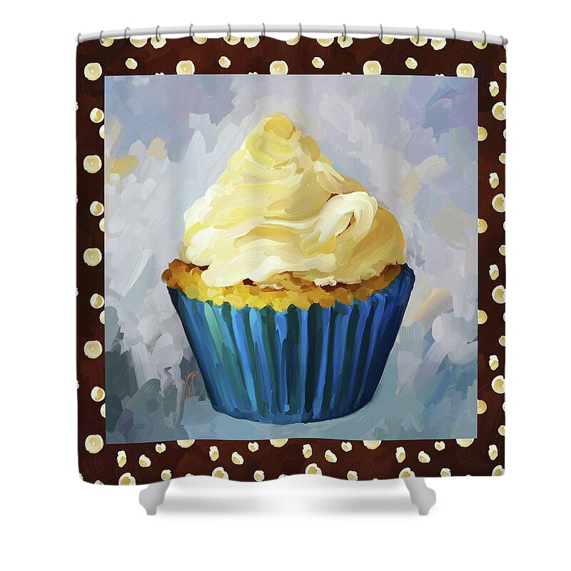 Vanilla Shower Curtain featuring the painting Vanilla Cupcake With Border by Jai Johnson