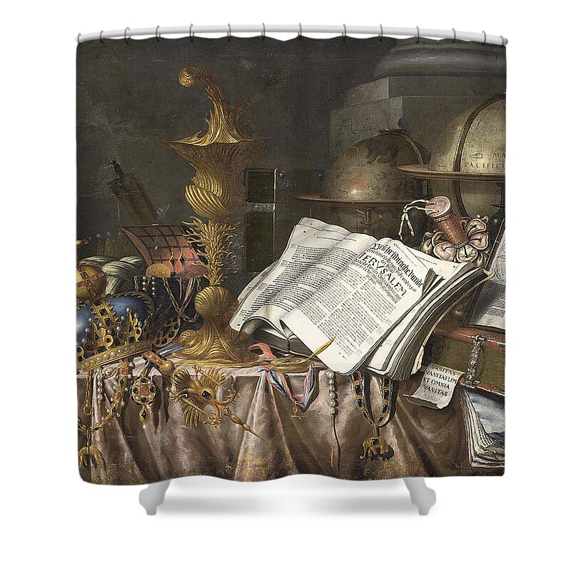Evert Collier Shower Curtain featuring the painting Vanitas Still Life by Evert Collier