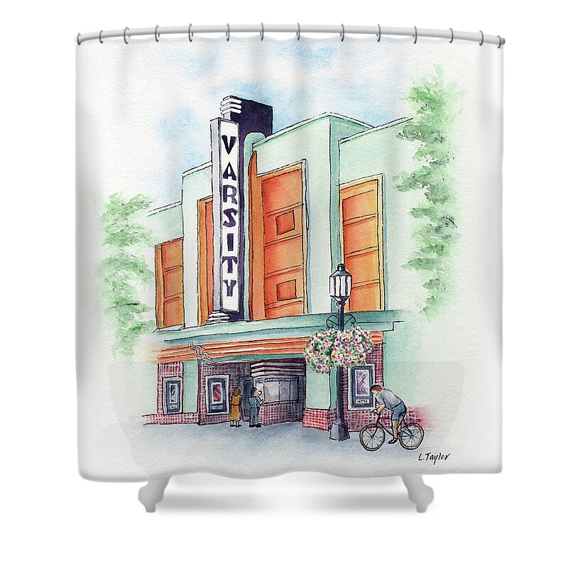 Old Theater Shower Curtain featuring the painting Varsity on Main by Lori Taylor