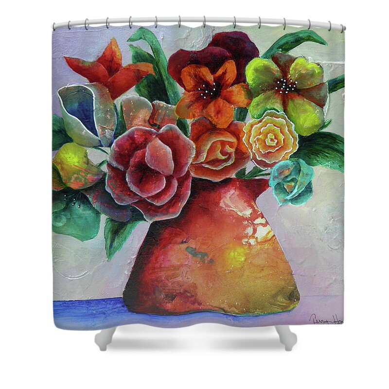 Flowers Shower Curtain featuring the painting Vase Full of Peace and Delight by Terry Honstead