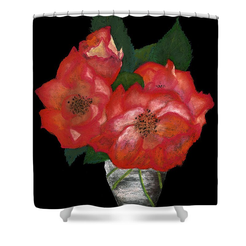 Red Shower Curtain featuring the painting Vase of Blooms by Ginny Neece