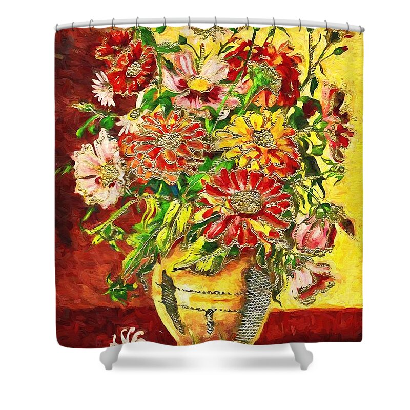 Flowers Shower Curtain featuring the digital art Vase of Flowers by Charmaine Zoe