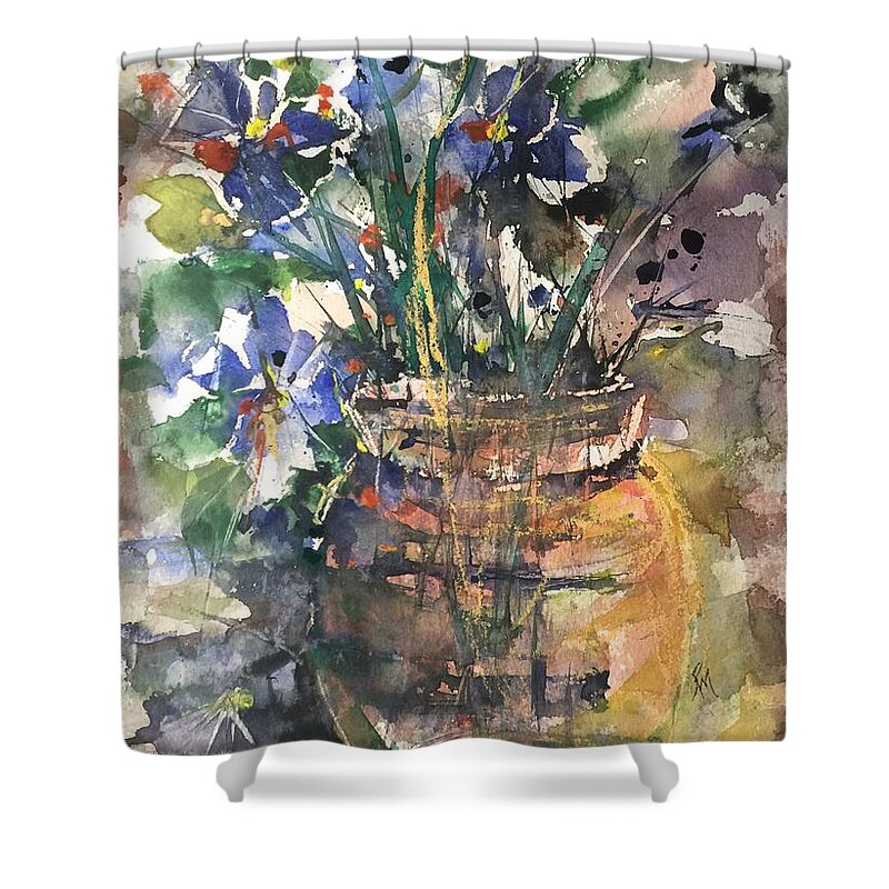 Vase Shower Curtain featuring the painting Vase of Many Colors by Robin Miller-Bookhout