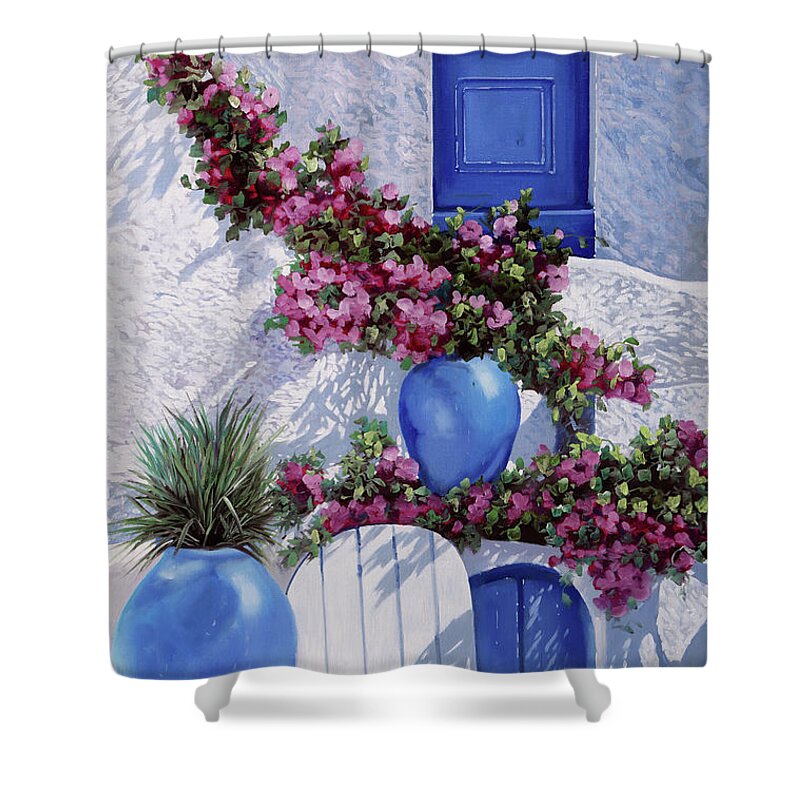 Blue Shower Curtain featuring the painting Vasi Blu by Guido Borelli