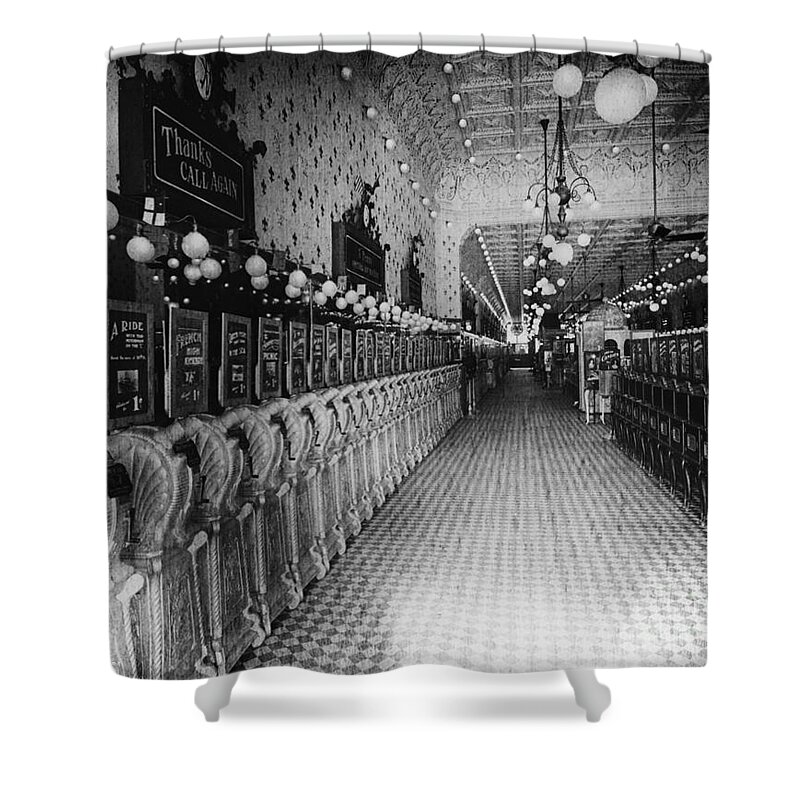 14th Street Shower Curtain featuring the photograph VAUDEVILLE ARCADE 1890s by Granger