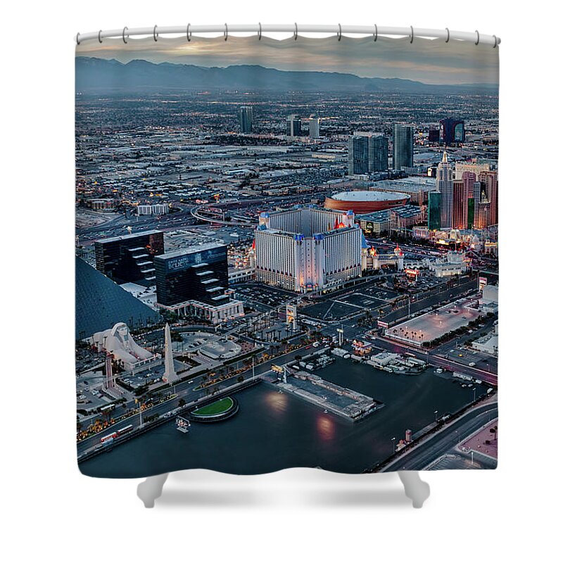 Las Vegas Shower Curtain featuring the photograph Vegas Strip Aerial by Susan Candelario