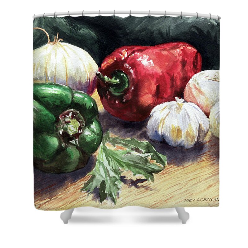Bell Peppers Shower Curtain featuring the painting Vegetable Golly Wow by Joey Agbayani