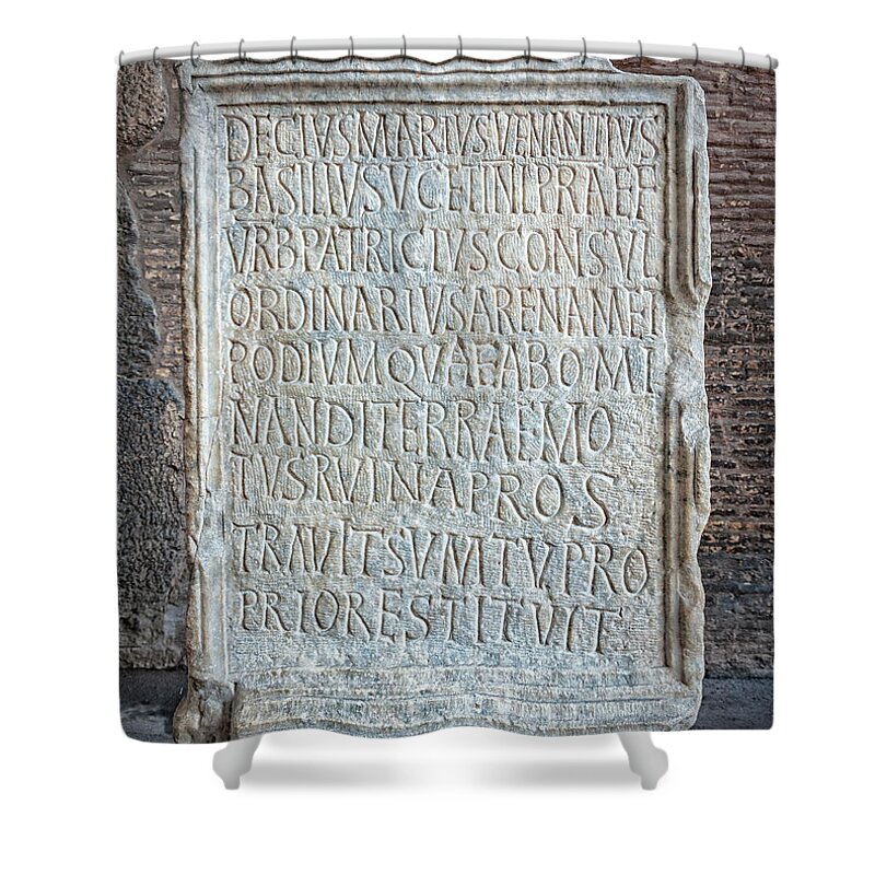 Venantius Inscription Stone Slab Shower Curtain For Sale By Antony Mcaulay